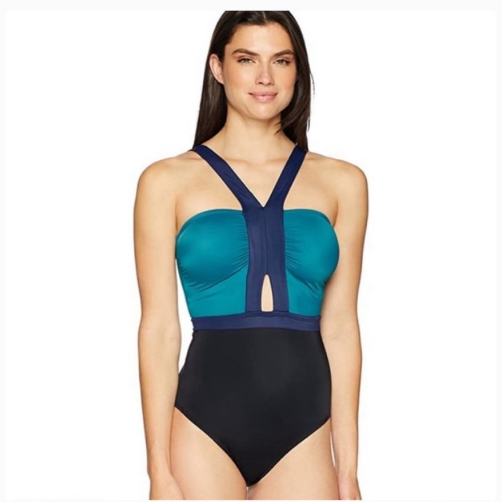 Coastal‎ Blue One Piece  Swimsuit Aqua/Teal blue & Navy - Size 3X 24/26